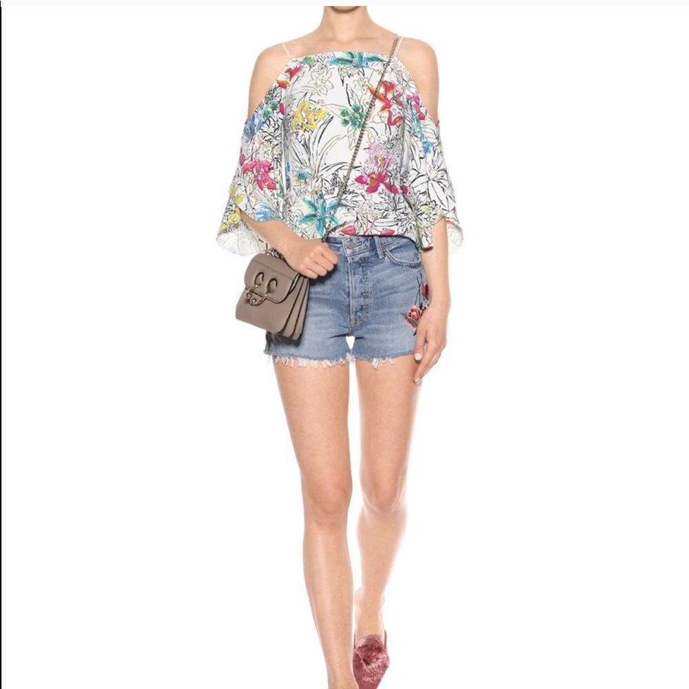 GRLFRND Cindy High Rise Embroidered Cutoff Shorts